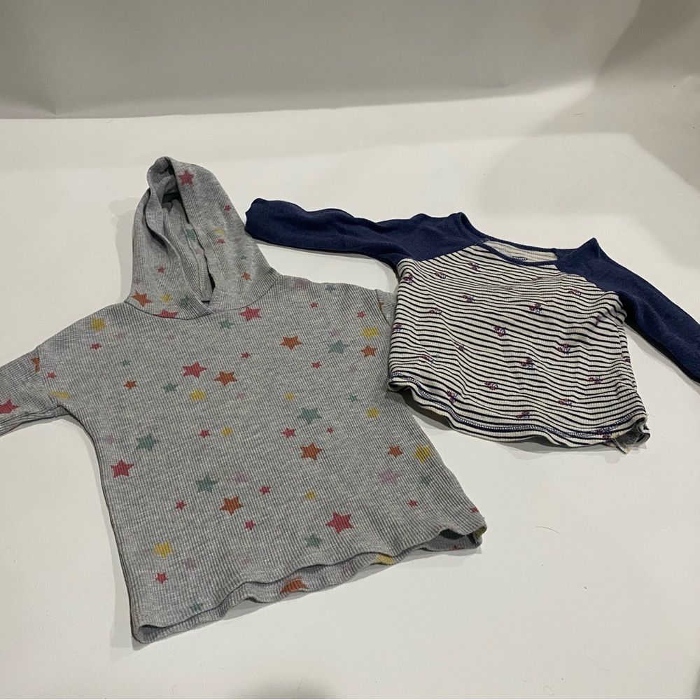 Garanimals star hoodie and a old navy striped shirt with flowers and blue sleeve